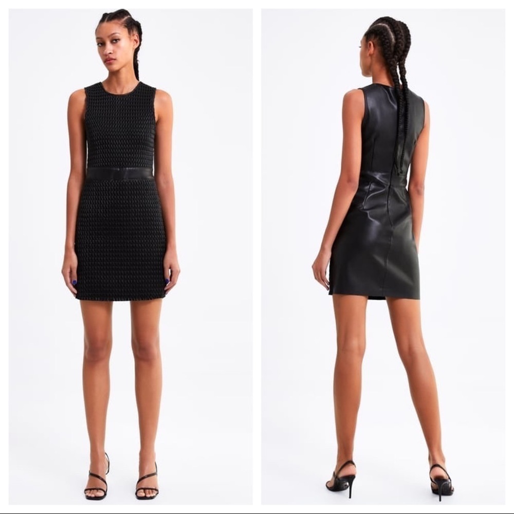 🌹NWT. Zara Black Faux Leather Dress. Size M.